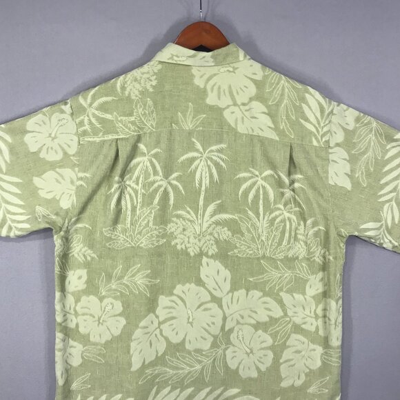 Tommy Bahama Shirt Men's Medium Green Floral Hawaiian Silk Button Down Pocket - Picture 8 of 11